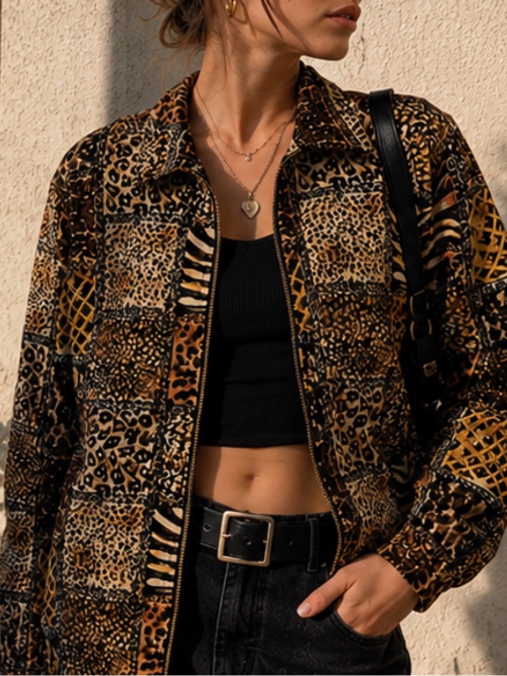 Vintage 90s Teddi Animal Print Patchwork Zip Jacket L/XL